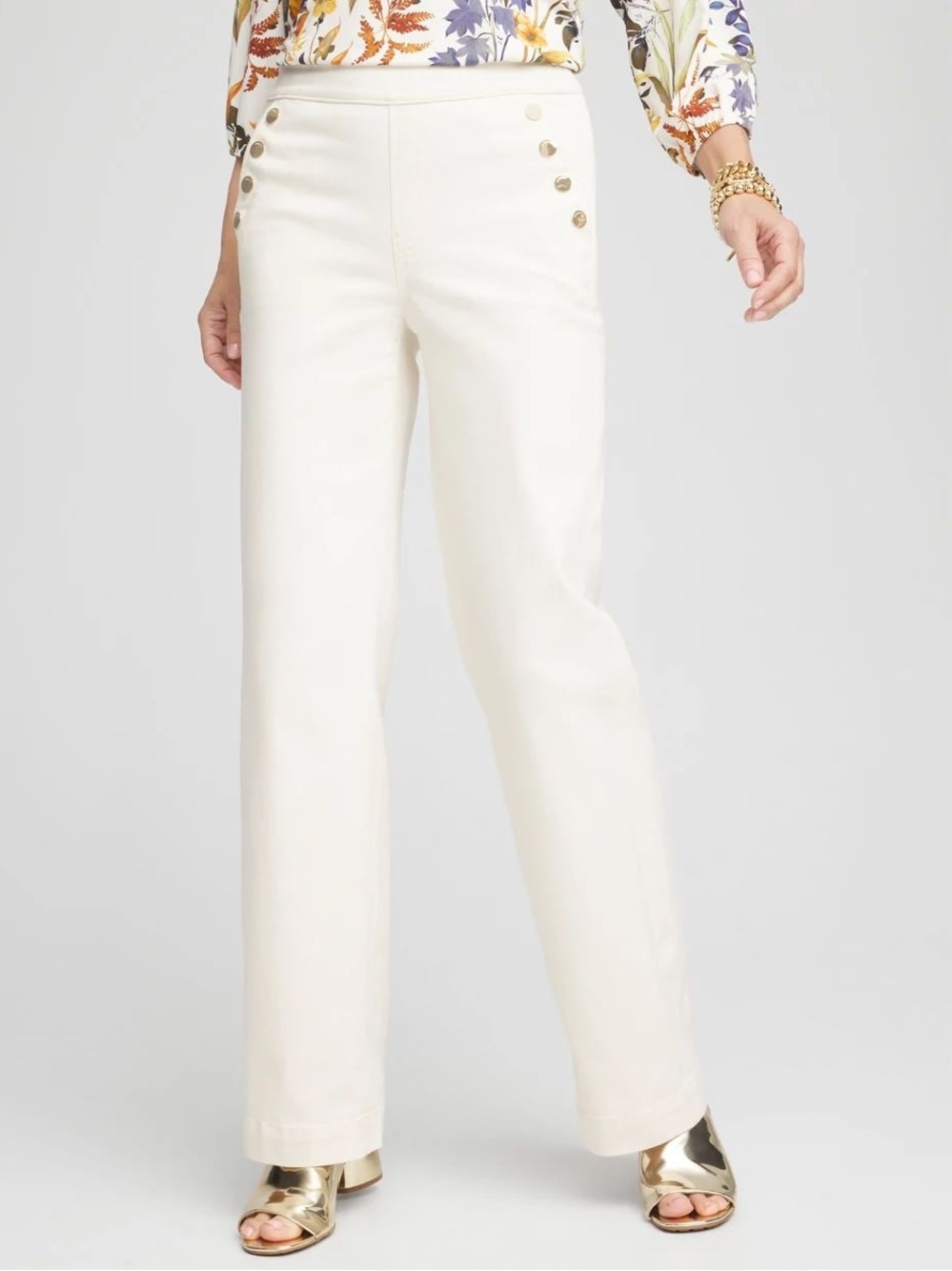Chico's Wide-Leg Button Jeans in English cream